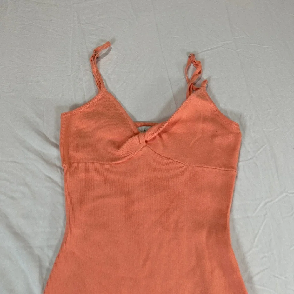 Love Tree Peach Ribbed Bodycon Cami Dress Small V-Neck Twist Front Side Ties - Picture 2 of 8